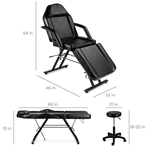Best Choice Products 71in 3-Section Multipurpose Massage Bed, Spa & Salon Facial, Tattoo Chair w/Hydraulic Stool, Removable Headrest, Facial Cradle, Towel Hanger – Black - Image 7