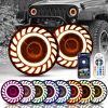 SUNPIE 7 inch Upgraded Stylish Colorful Rotating RGBW Halo Projector LED Headlights for J eep Wrangler IP67 Waterproof APP Control Custom Colors, Voice Mode for 2007-2018 JK/JKU,1997-2006 TJ/TJU
