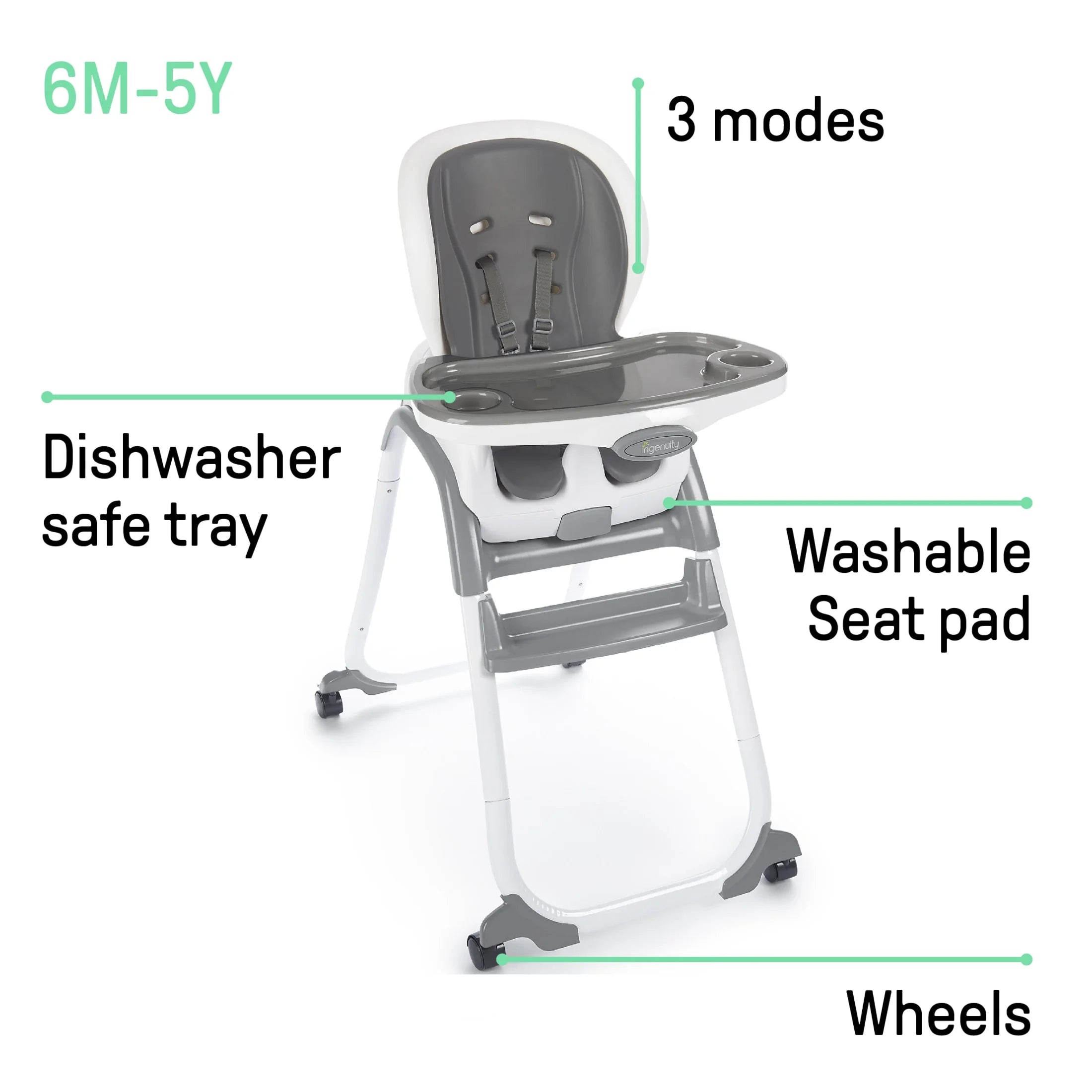 Ingenuity SmartClean Trio Elite 3-in-1 Convertible High Chair, Toddler Chair, and Booster Seat, For Ages 6 Months and Up, Unisex – Slate - Image 2