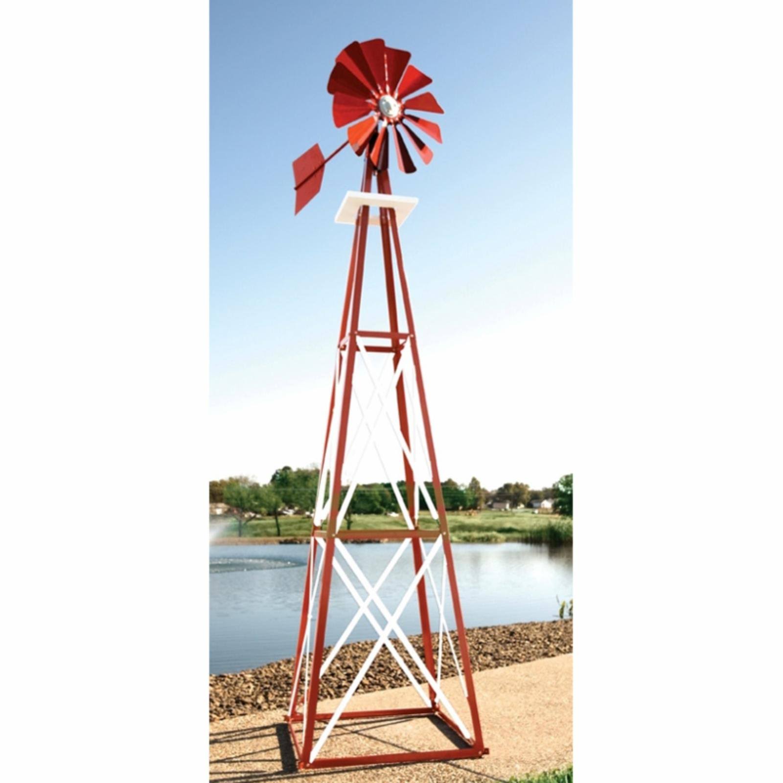 Outdoor Water Solutions 12-Foot Red and White Powder Coated Backyard Windmill - Image 4
