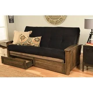 Copper Grove Kostandovo Storage Futon in Rustic Walnut Finish with Suede Mattress (Suede Black)